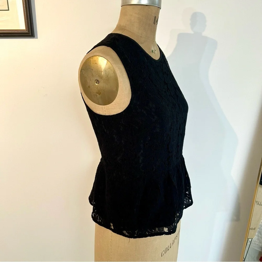 J Crew Women’s Black Lace Peplum Sleeveless Blouse Sz 6
